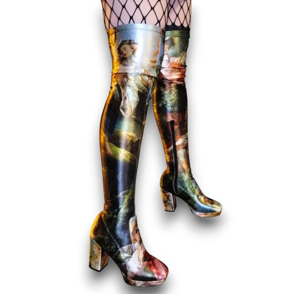 Current Mood Da Vinci's Demons Renaissance PrintThigh-High Boots - Picture 1 of 13